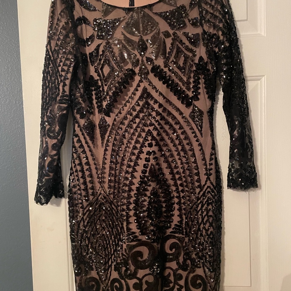 Gianni Bini black sequin dress size large with nude underlay. Wore once.